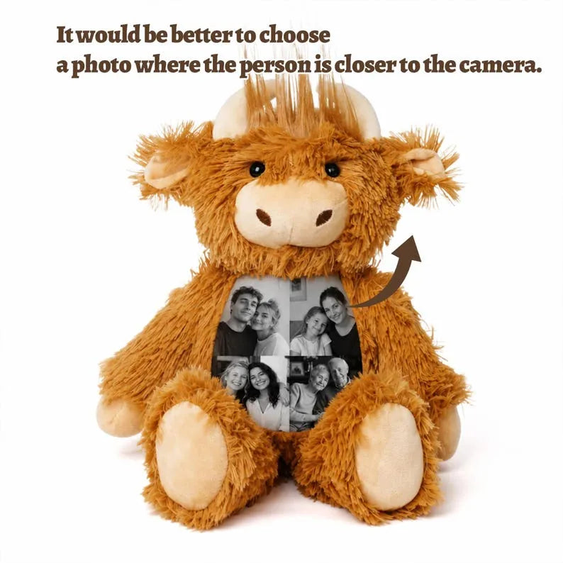 Personalized Photo Highland Cow Plush-Custom Photo Keepsake Gift for Couples, Family & Loved Ones
