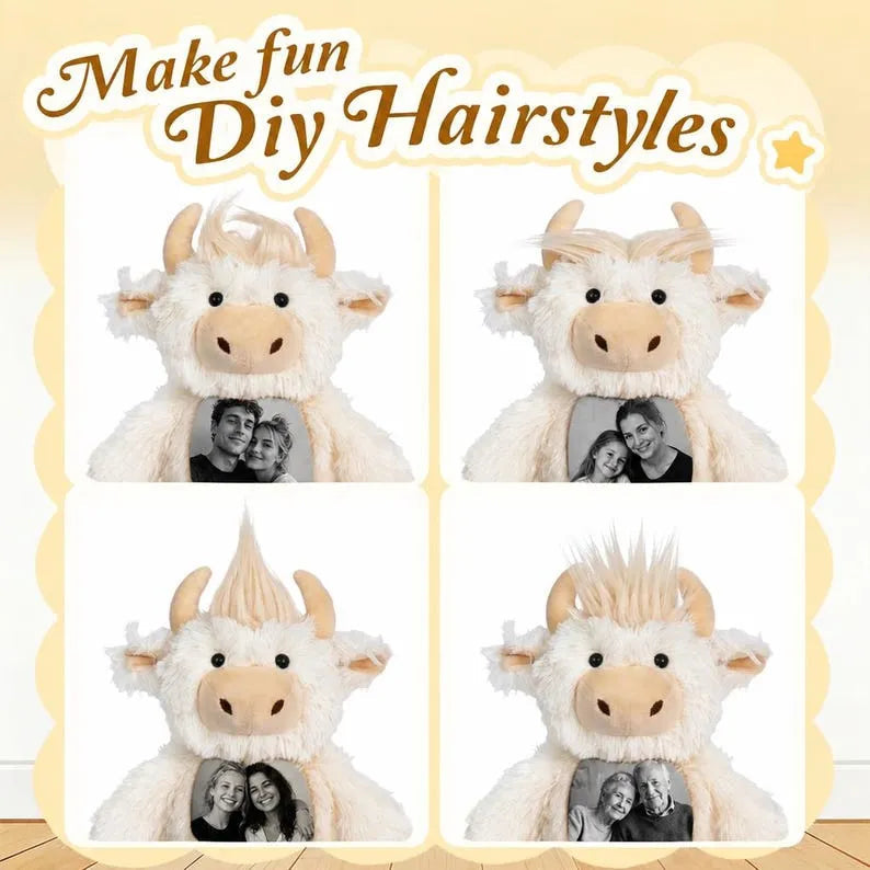 Personalized Photo Highland Cow Plush-Custom Photo Keepsake Gift for Couples, Family & Loved Ones