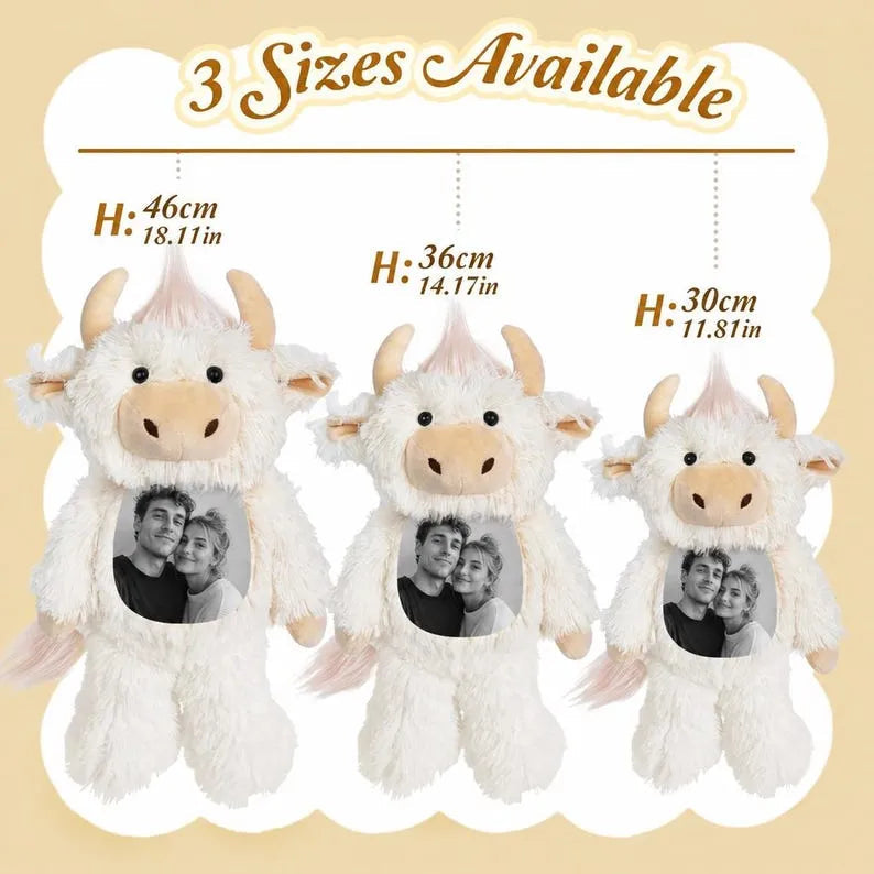 Personalized Photo Highland Cow Plush-Custom Photo Keepsake Gift for Couples, Family & Loved Ones