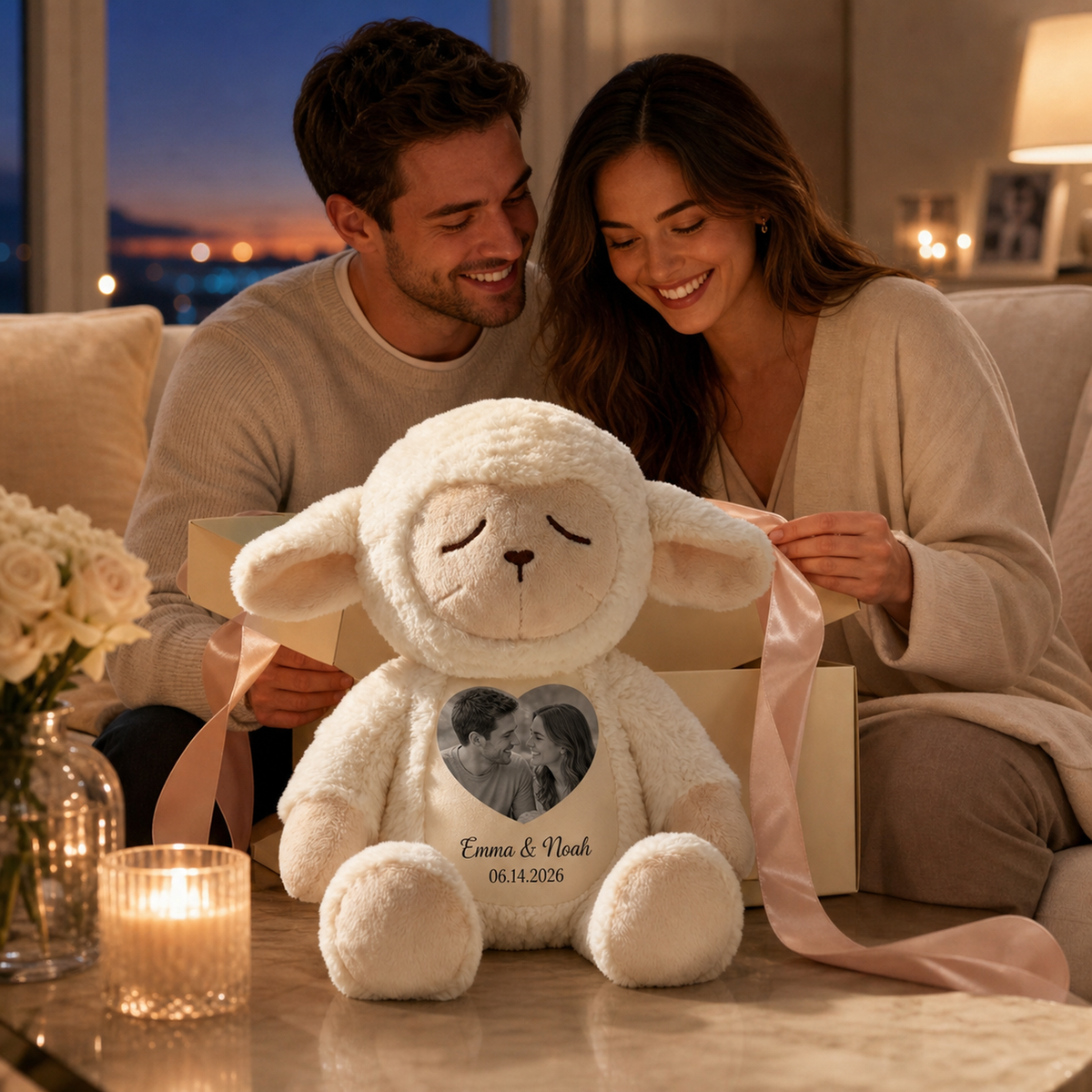 Personalized Photo Lamb Plush – Custom Photo Keepsake Gift for Couples, Family & Loved Ones