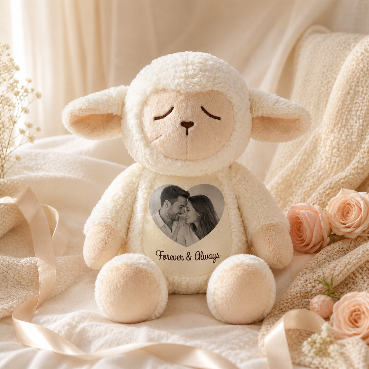 Personalized Photo Lamb Plush – Custom Photo Keepsake Gift for Couples, Family & Loved Ones