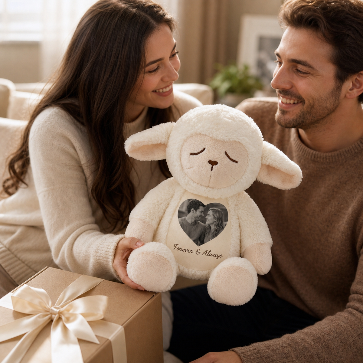 Personalized Photo Lamb Plush – Custom Photo Keepsake Gift for Couples, Family & Loved Ones