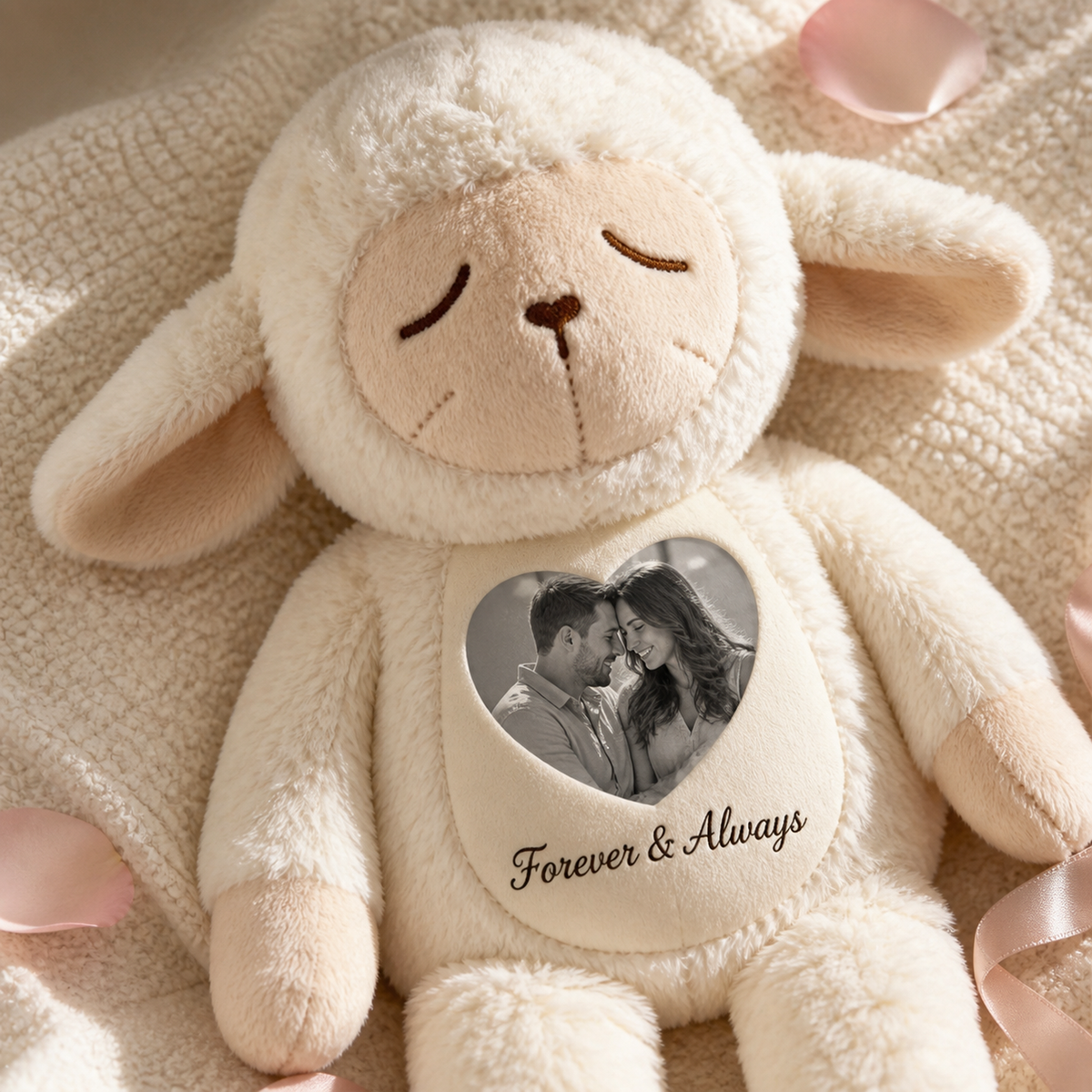 Personalized Photo Lamb Plush – Custom Photo Keepsake Gift for Couples, Family & Loved Ones