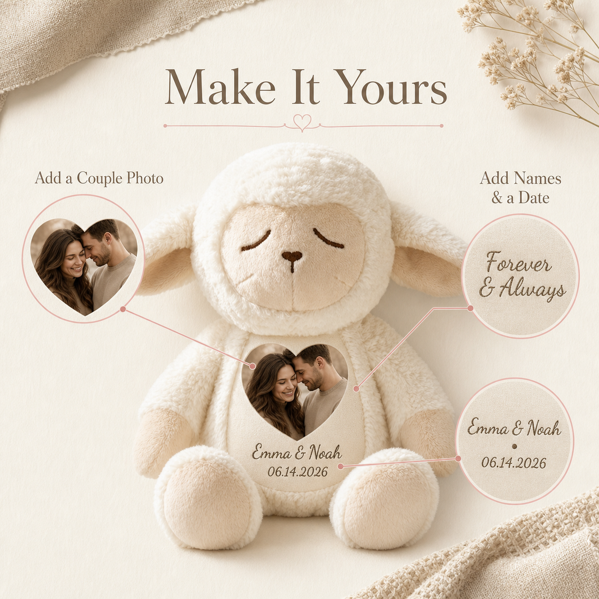 Personalized Photo Lamb Plush – Custom Photo Keepsake Gift for Couples, Family & Loved Ones