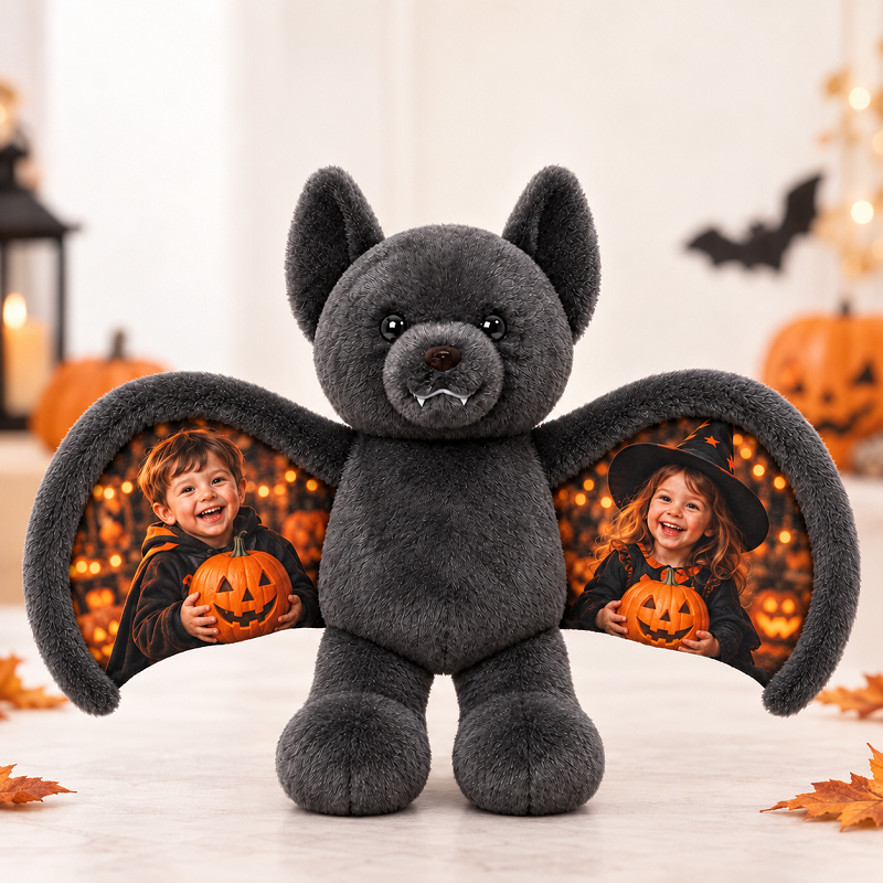 Personalized Photo Bat Bear Plush-Custom Gift for Couples, Family & Loved Ones, Halloween & Christmas Gift