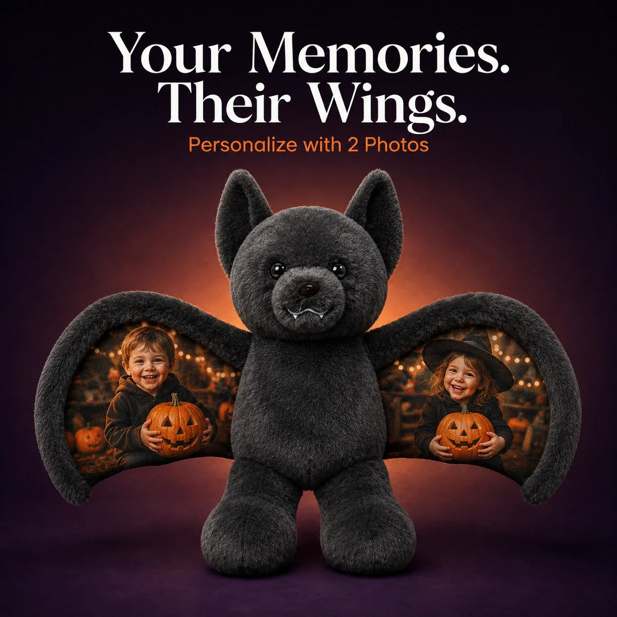 Personalized Photo Bat Bear Plush-Custom Gift for Couples, Family & Loved Ones, Halloween & Christmas Gift