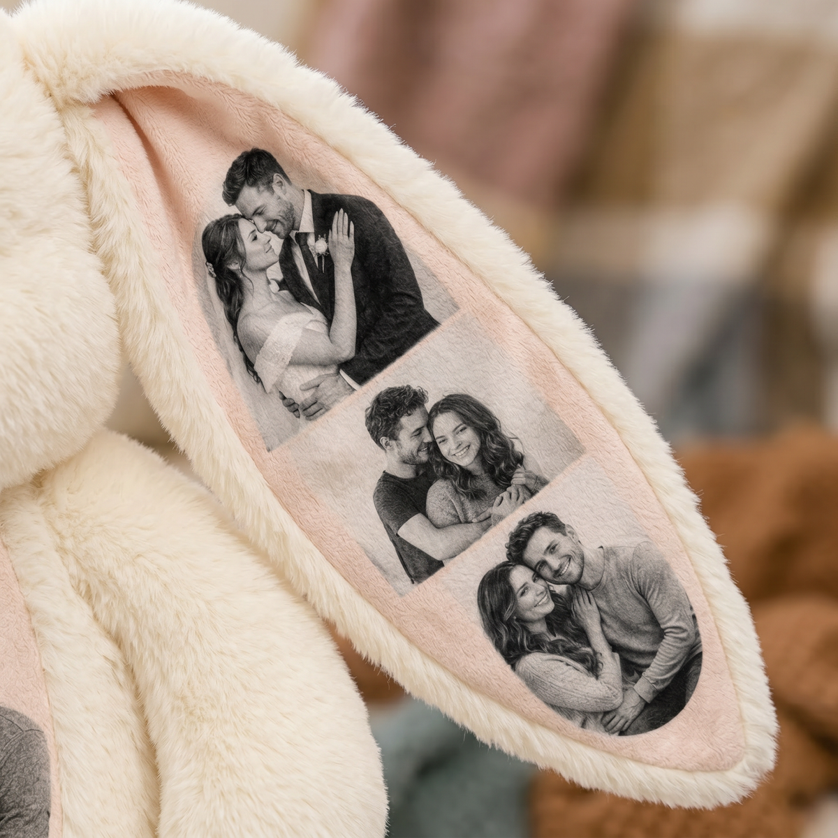Personalized 5 Photo Bunny Plush-Custom Photo Keepsake Gift for Couples, Family & Loved Ones