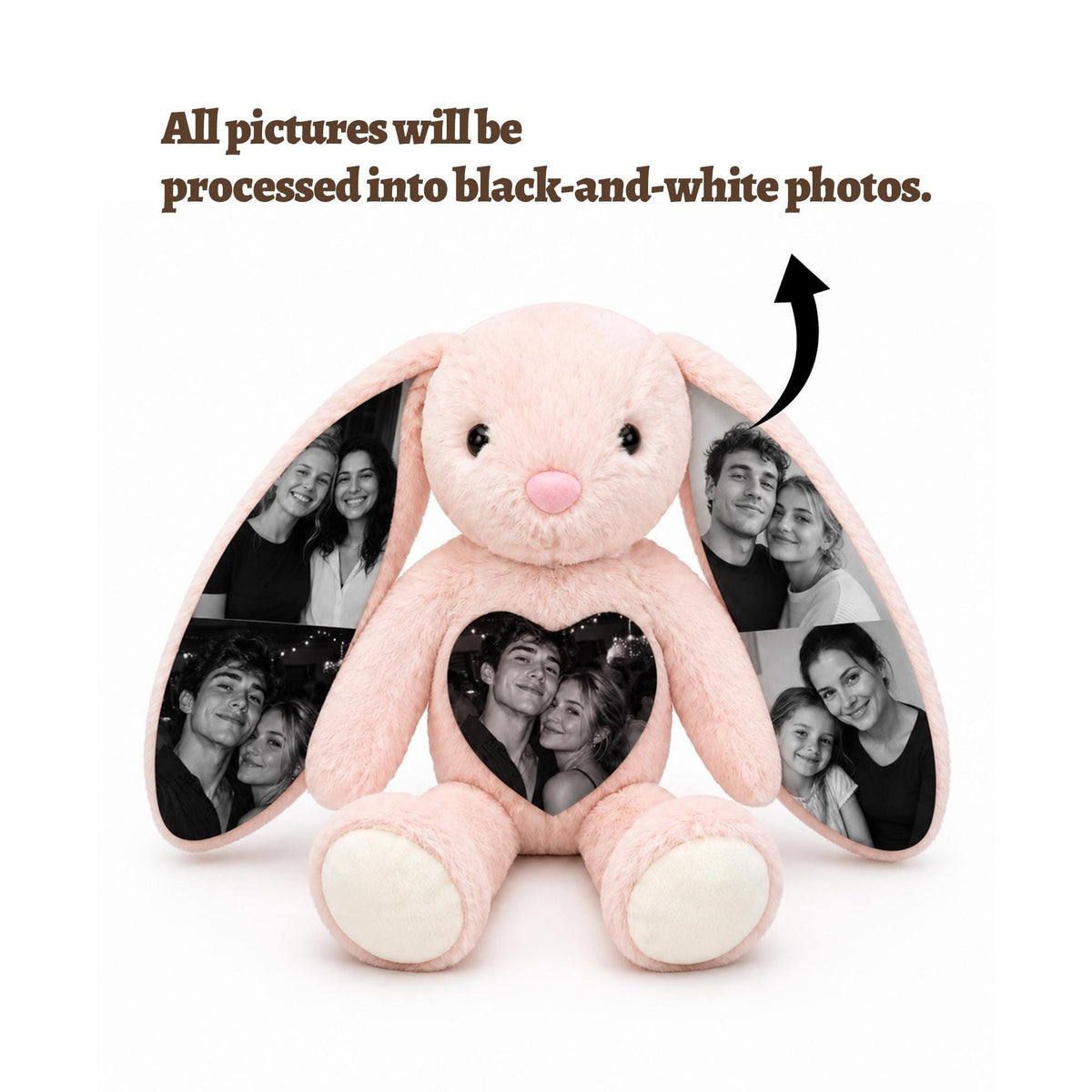 Personalized Photo Bunny Plush with Custom Paw Text-Unique Keepsake Gift for Couples, Family & Loved Ones