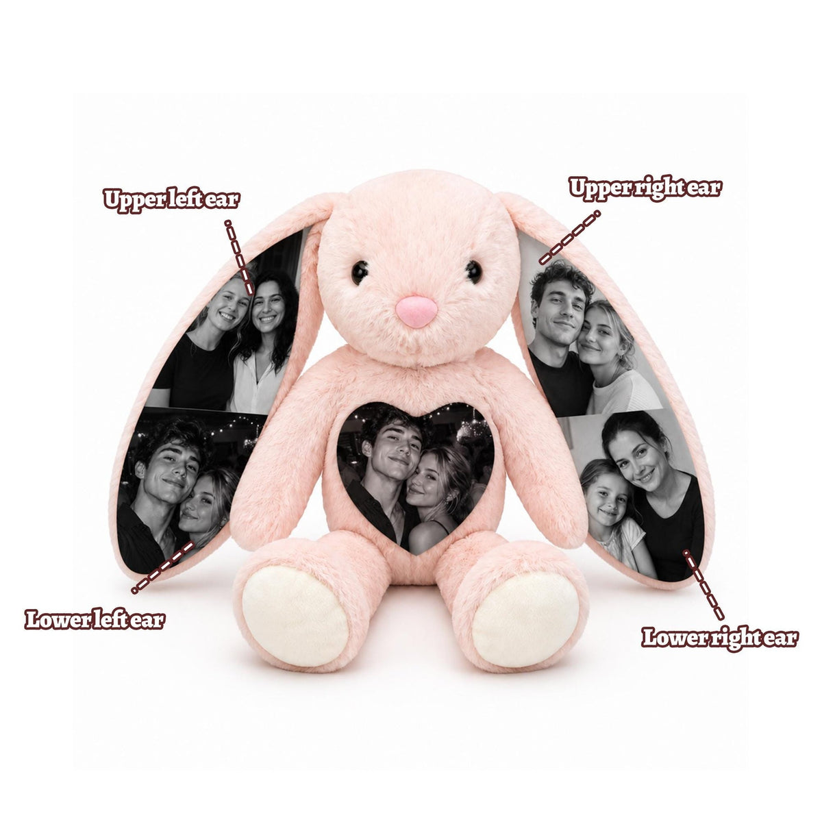 Personalized Photo Bunny Plush with Custom Paw Text-Unique Keepsake Gift for Couples, Family & Loved Ones