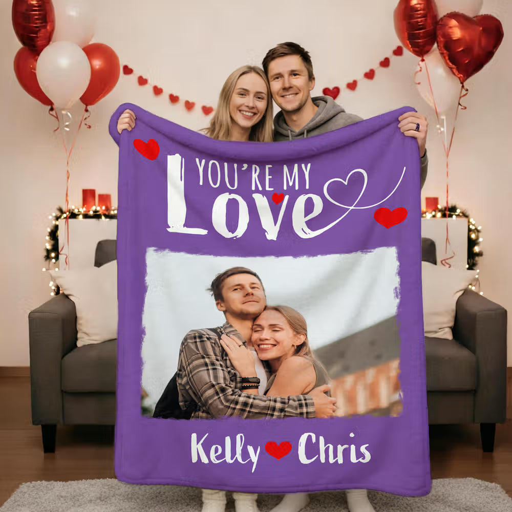 Personalized Multi-Color Couple Photo Soft Throw Blanket with Names Daily Use Valentine's Gift for Couples Girlfriend