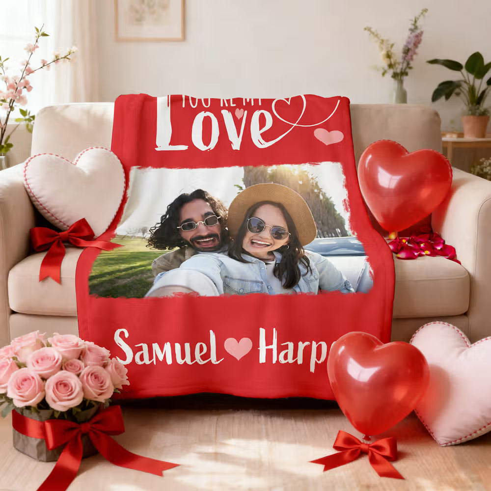 Personalized Multi-Color Couple Photo Soft Throw Blanket with Names Daily Use Valentine's Gift for Couples Girlfriend