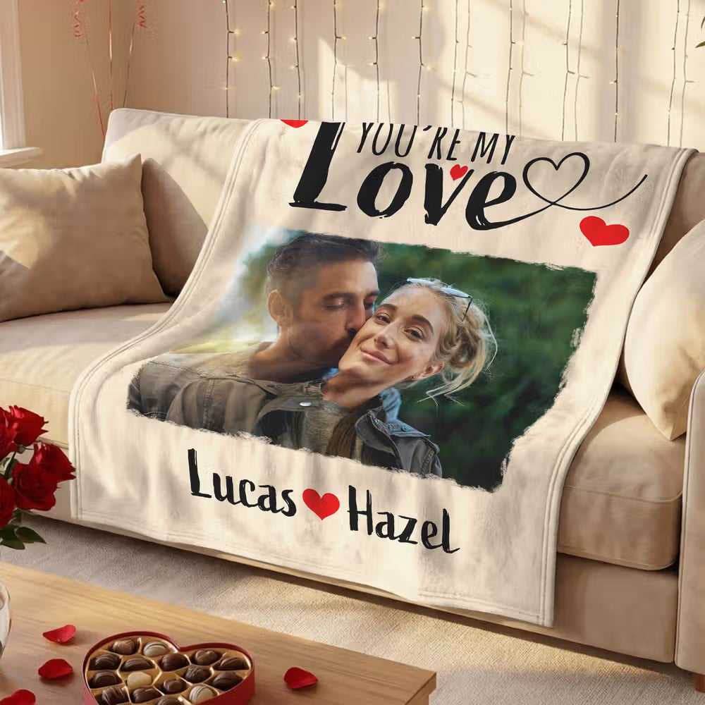 Personalized Multi-Color Couple Photo Soft Throw Blanket with Names Daily Use Valentine's Gift for Couples Girlfriend