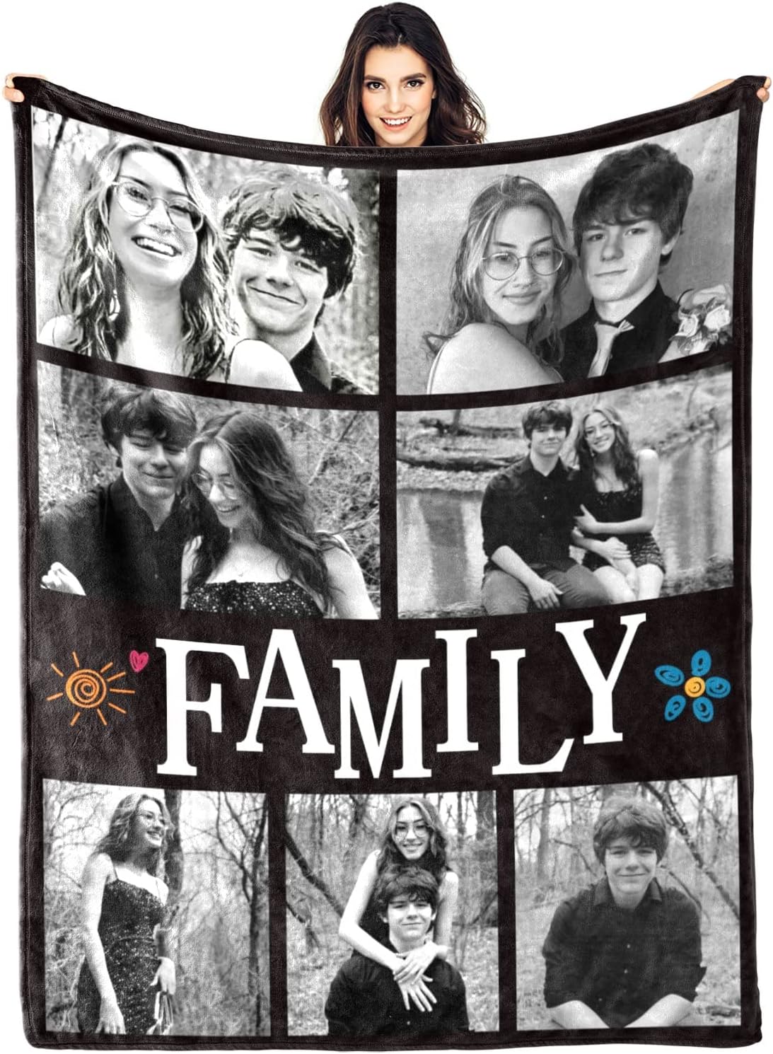 Multi Photo Memory Throw Personalized romantic gift for her-perfect for anniversary, birthday & valentine's day
