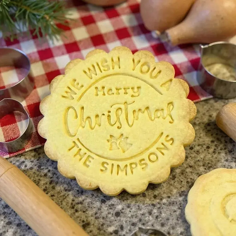 Personalized Christmas Cookie Cutter Stamp Set Custom Family Name Holiday Baking Gift