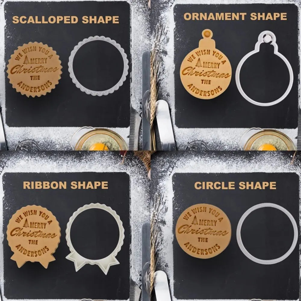 Personalized Christmas Cookie Cutter Stamp Set Custom Family Name Holiday Baking Gift