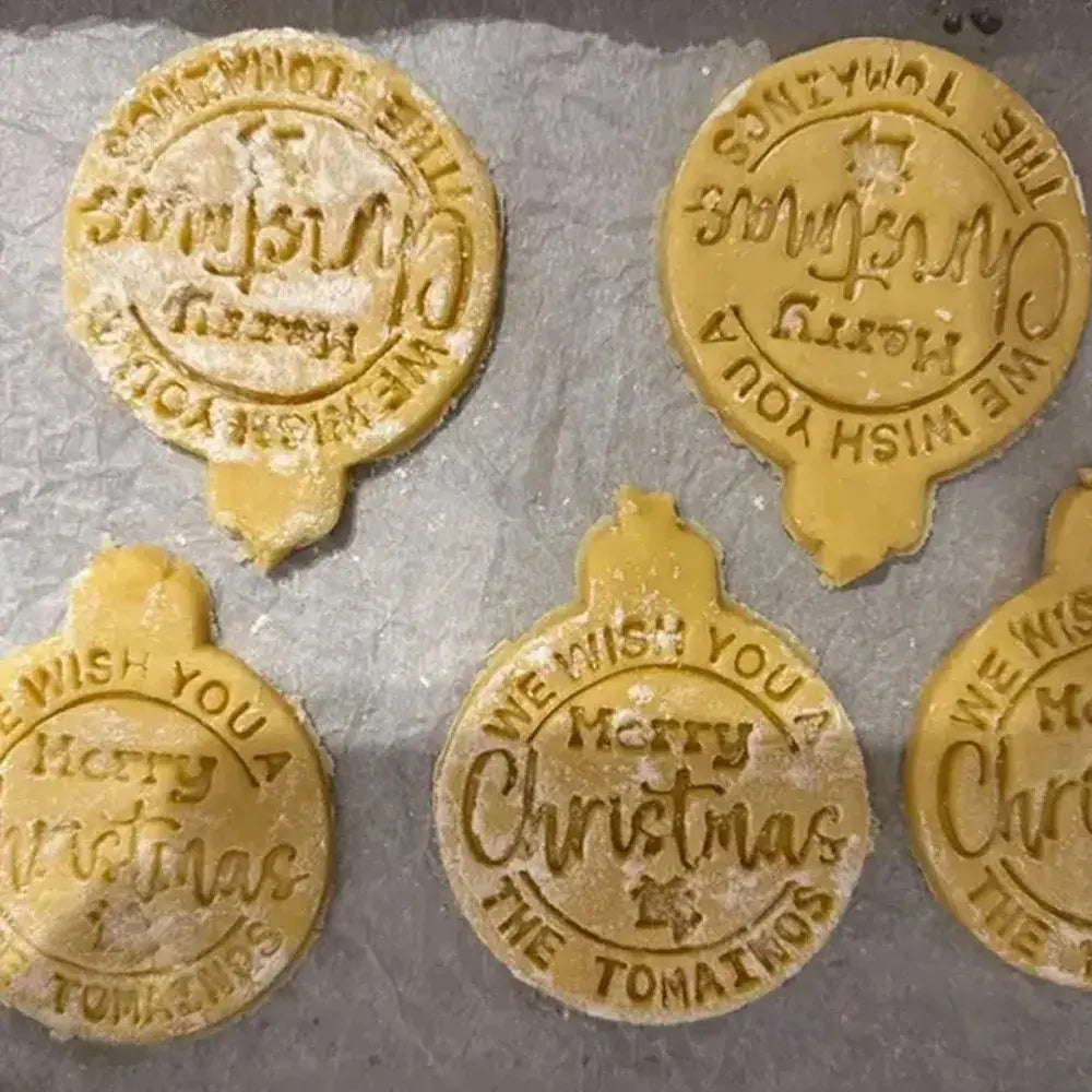 Personalized Christmas Cookie Cutter Stamp Set Custom Family Name Holiday Baking Gift