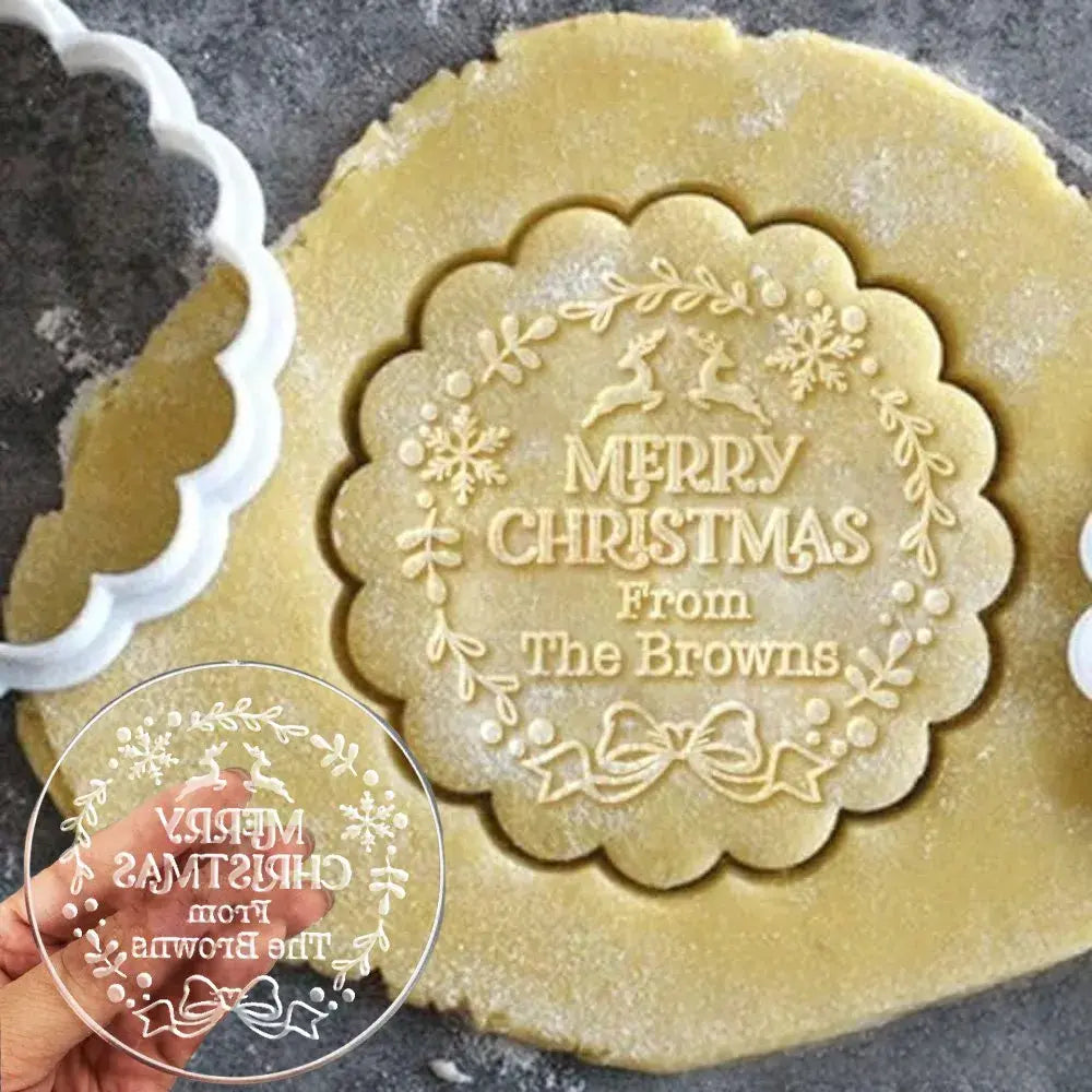 Personalized Christmas Cookie Stamp Family Name Wreath Cookie Stamps for Xmas Birthday Party