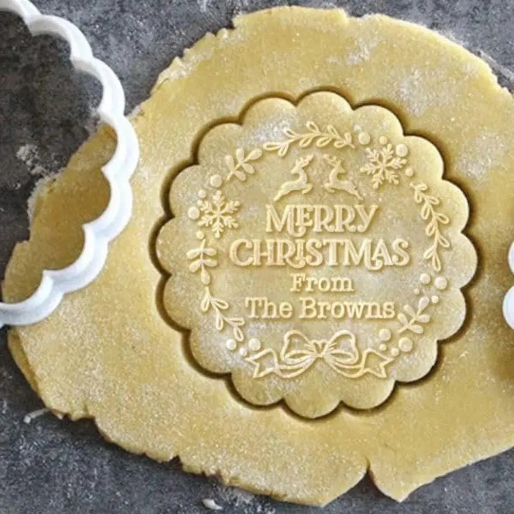 Personalized Christmas Cookie Stamp Family Name Wreath Cookie Stamps for Xmas Birthday Party