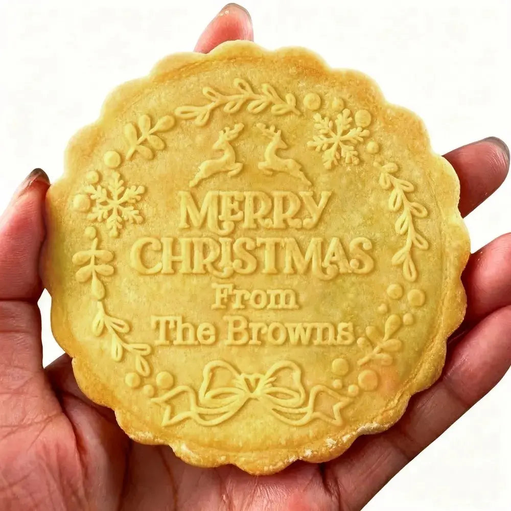 Personalized Christmas Cookie Stamp Family Name Wreath Cookie Stamps for Xmas Birthday Party