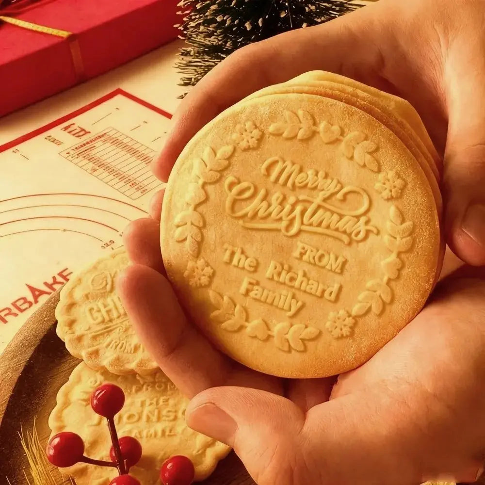 Personalized Christmas Cookie Stamp Family Name Wreath Cookie Stamps for Xmas Birthday Party