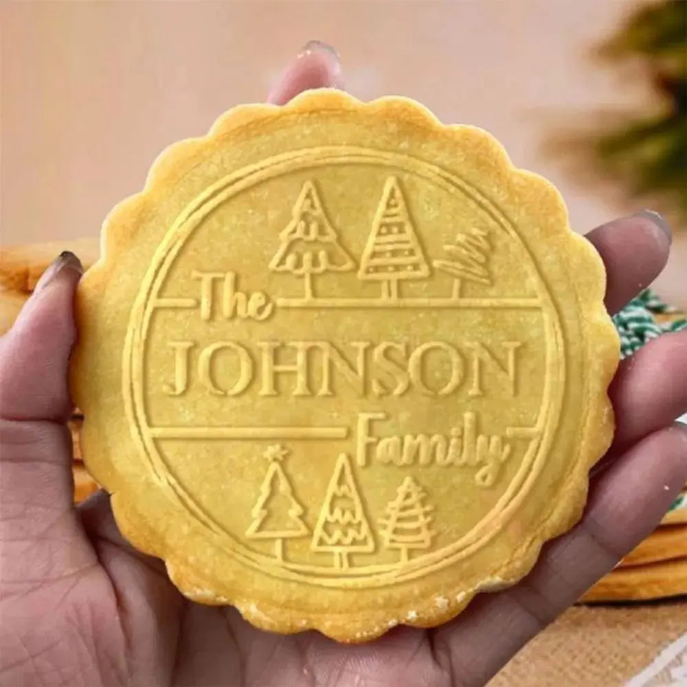 Personalized Christmas Cookie Stamp Family Name Wreath Cookie Stamps for Xmas Birthday Party