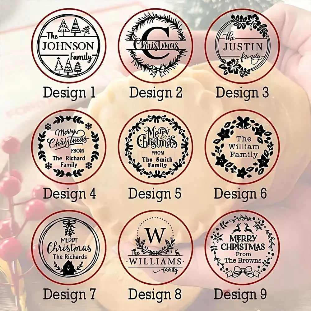 Personalized Christmas Cookie Stamp Family Name Wreath Cookie Stamps for Xmas Birthday Party