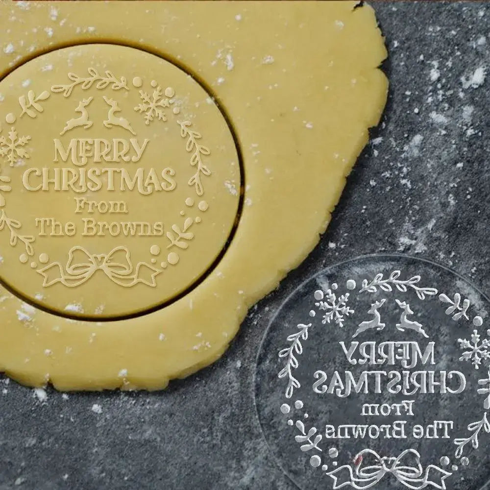 Personalized Christmas Cookie Stamp Family Name Wreath Cookie Stamps for Xmas Birthday Party