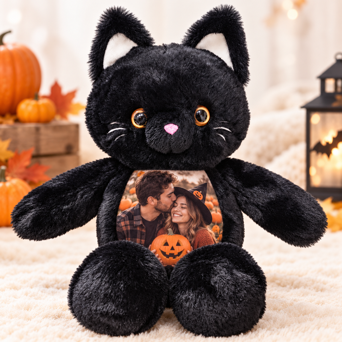 Personalized Photo Black Cat Plush