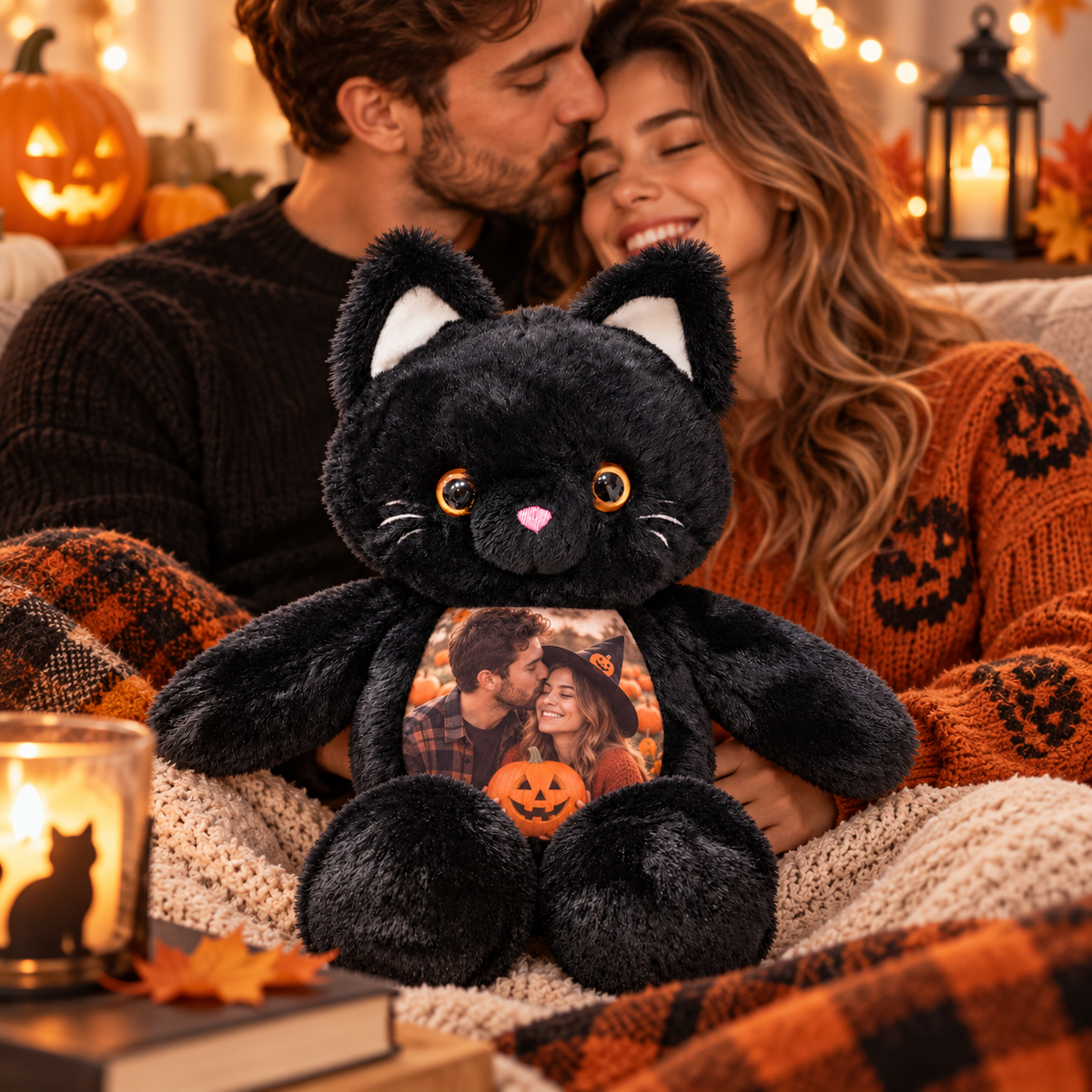 Personalized Photo Black Cat Plush