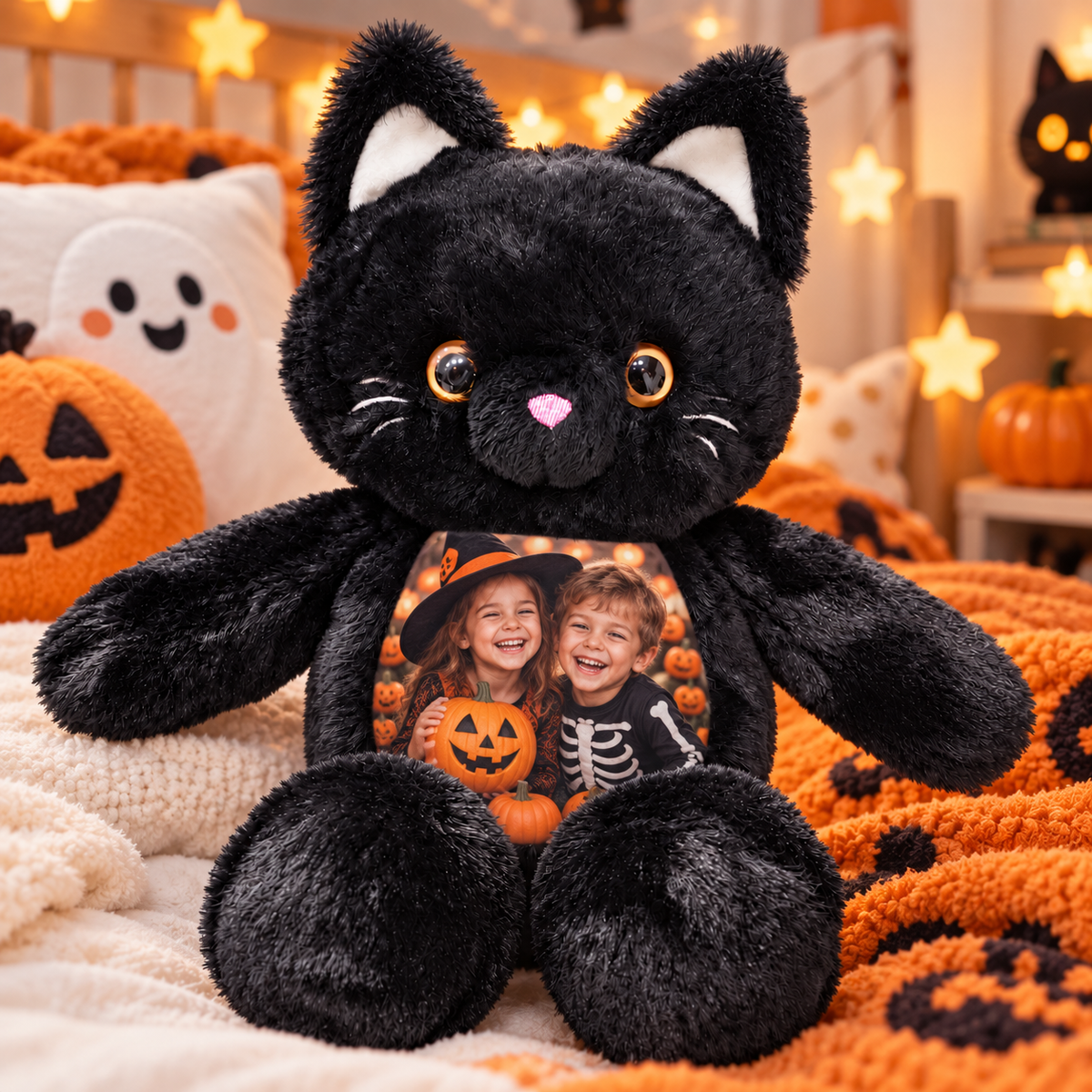 Personalized Photo Black Cat Plush