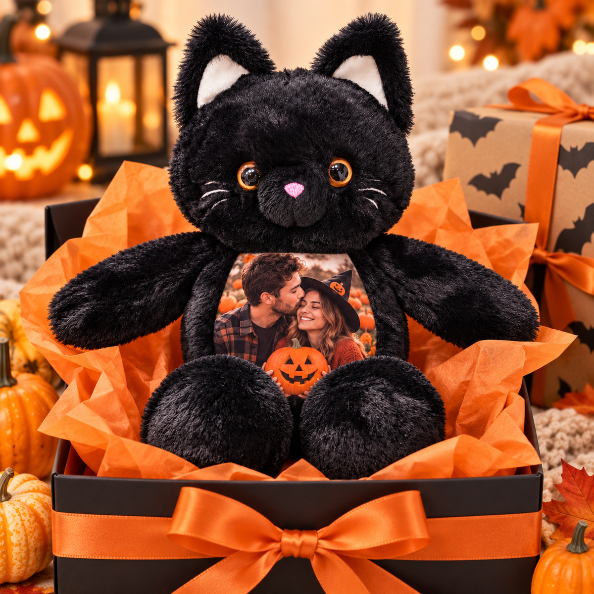 Personalized Photo Black Cat Plush