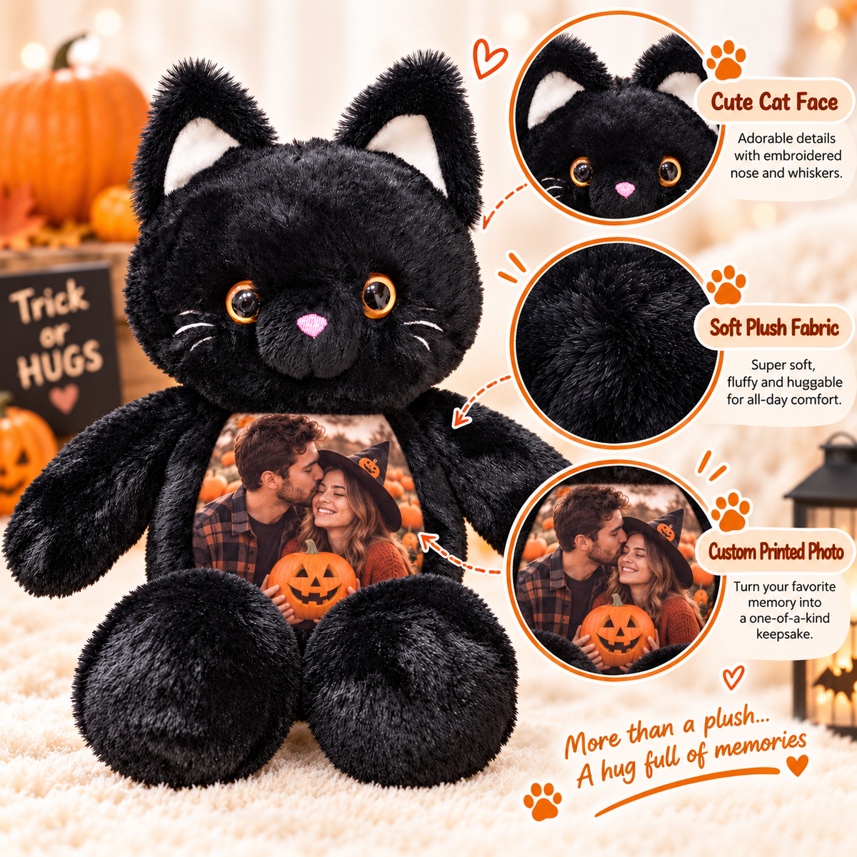 Personalized Photo Black Cat Plush