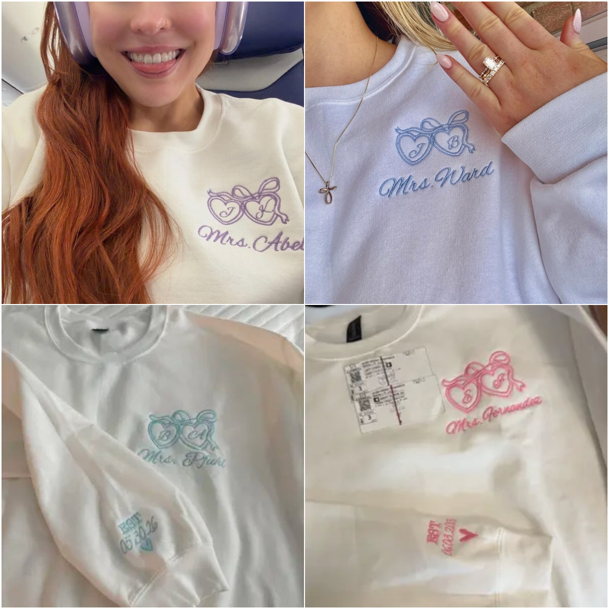 Personalized Bride Embroidered Sweatshirt for Future Mrs. with Custom Last Name & Wedding Date
