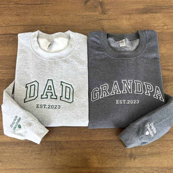 Custom Embroidered Papa Hoodie with Kids Names on Sleeve,Father's Day Gift