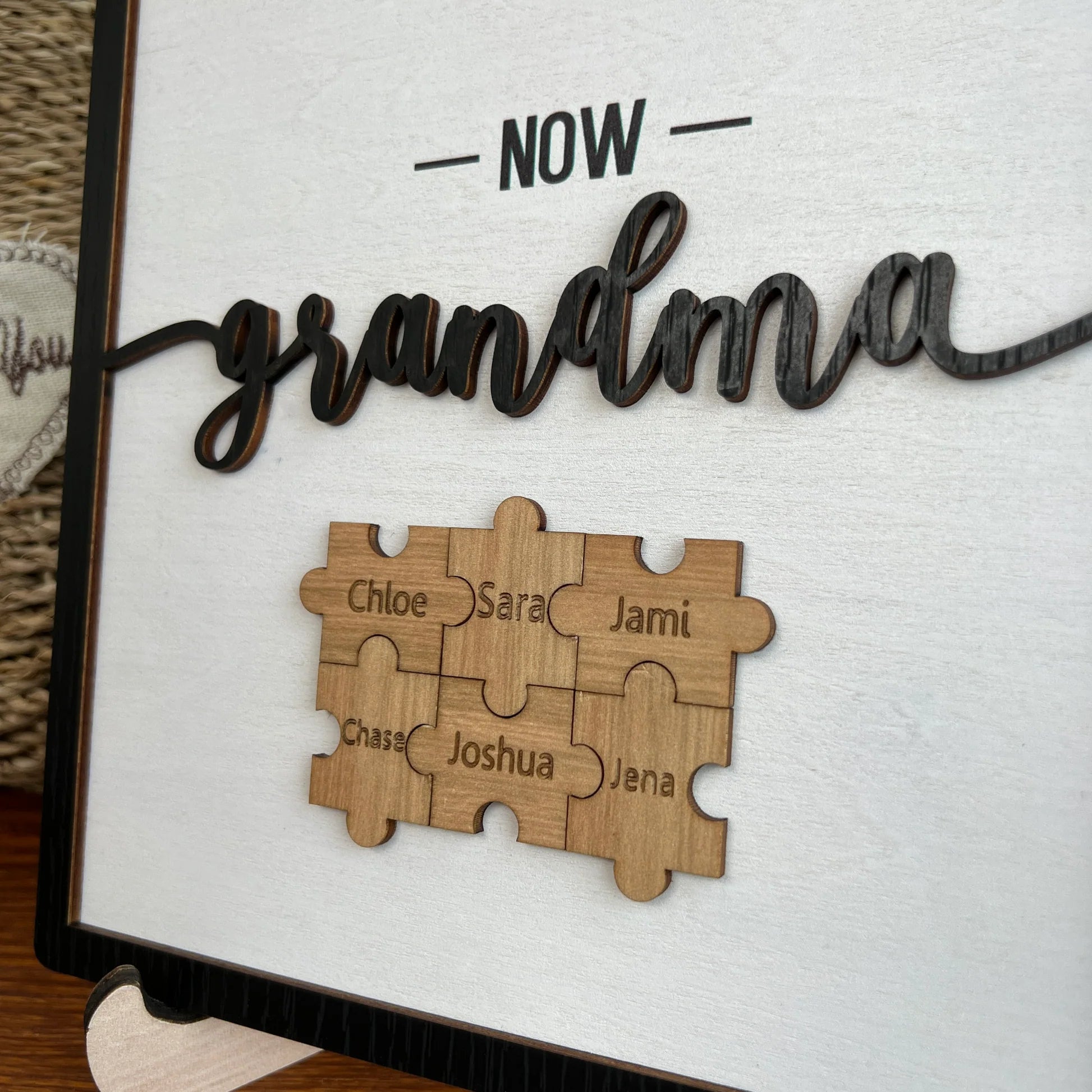 "First mom Now grandma" Puzzles Pieces Name Sign Personalized Mother's Day Gift