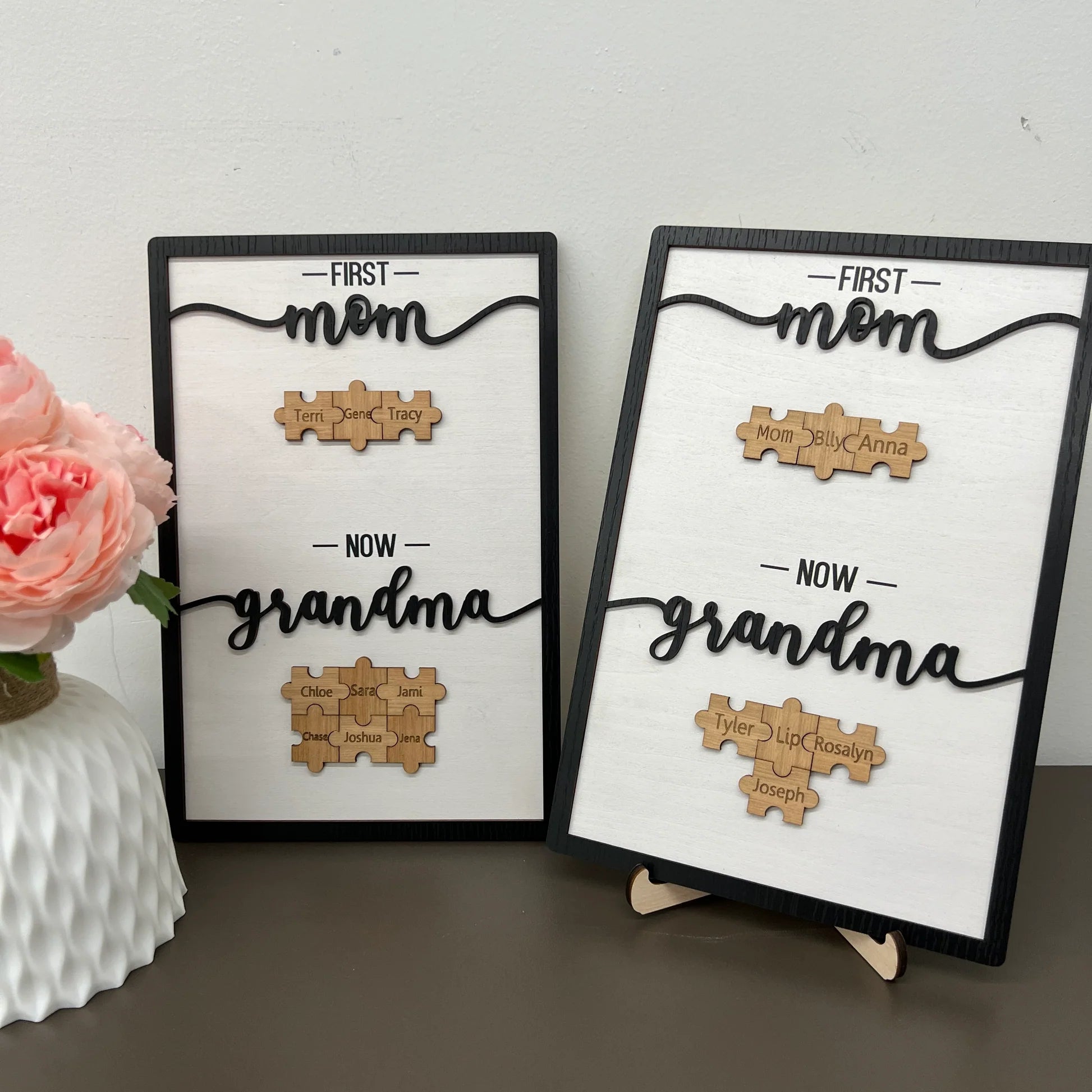 "First mom Now grandma" Puzzles Pieces Name Sign Personalized Mother's Day Gift