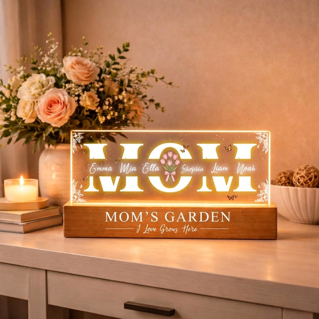 Custom MOM’s garden LED Lamp with Kids Names, Custom Mother’s Day Night Light