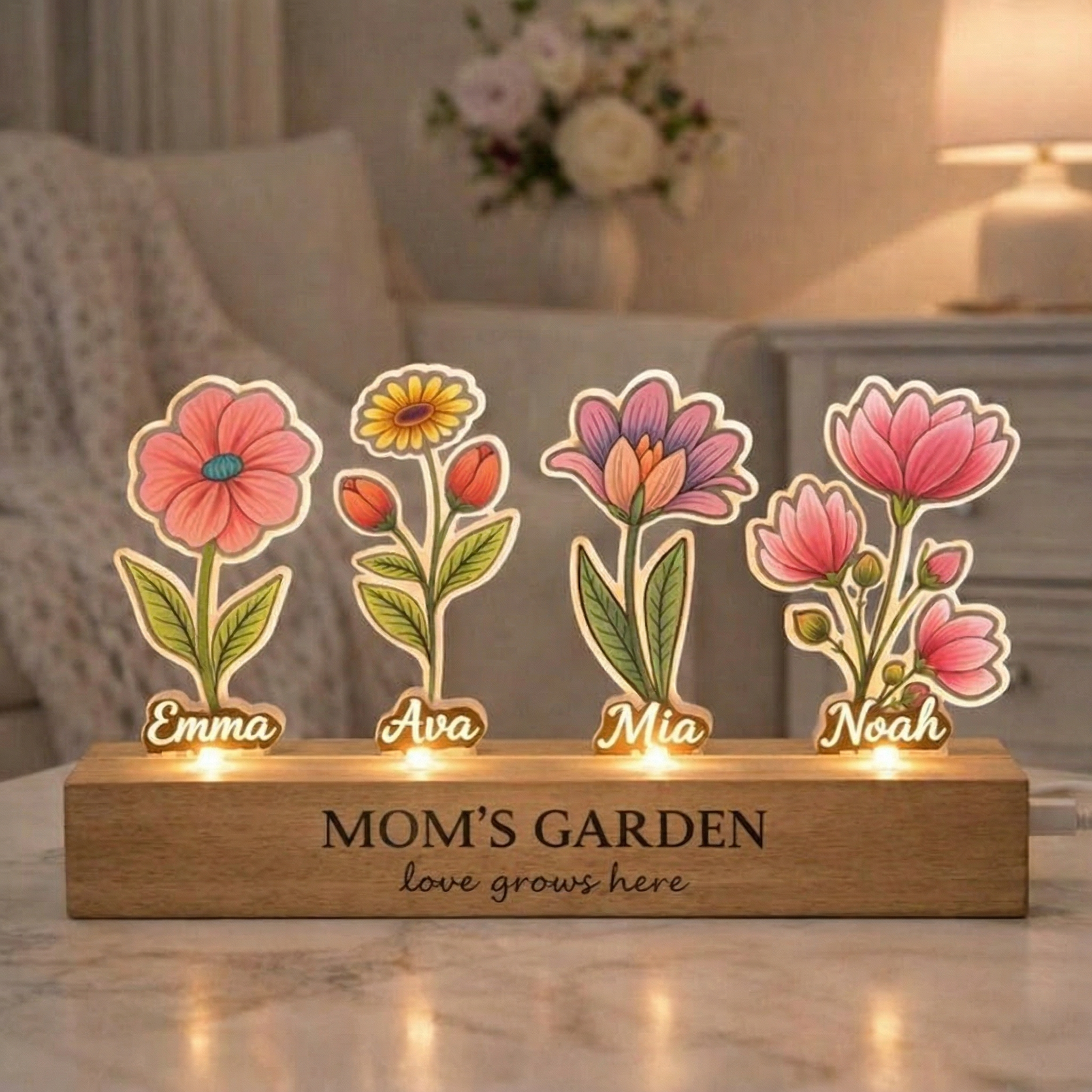 Custom Cartoon Flower LED Lamp - Custom Mother's Day Gift - Floral Night Light