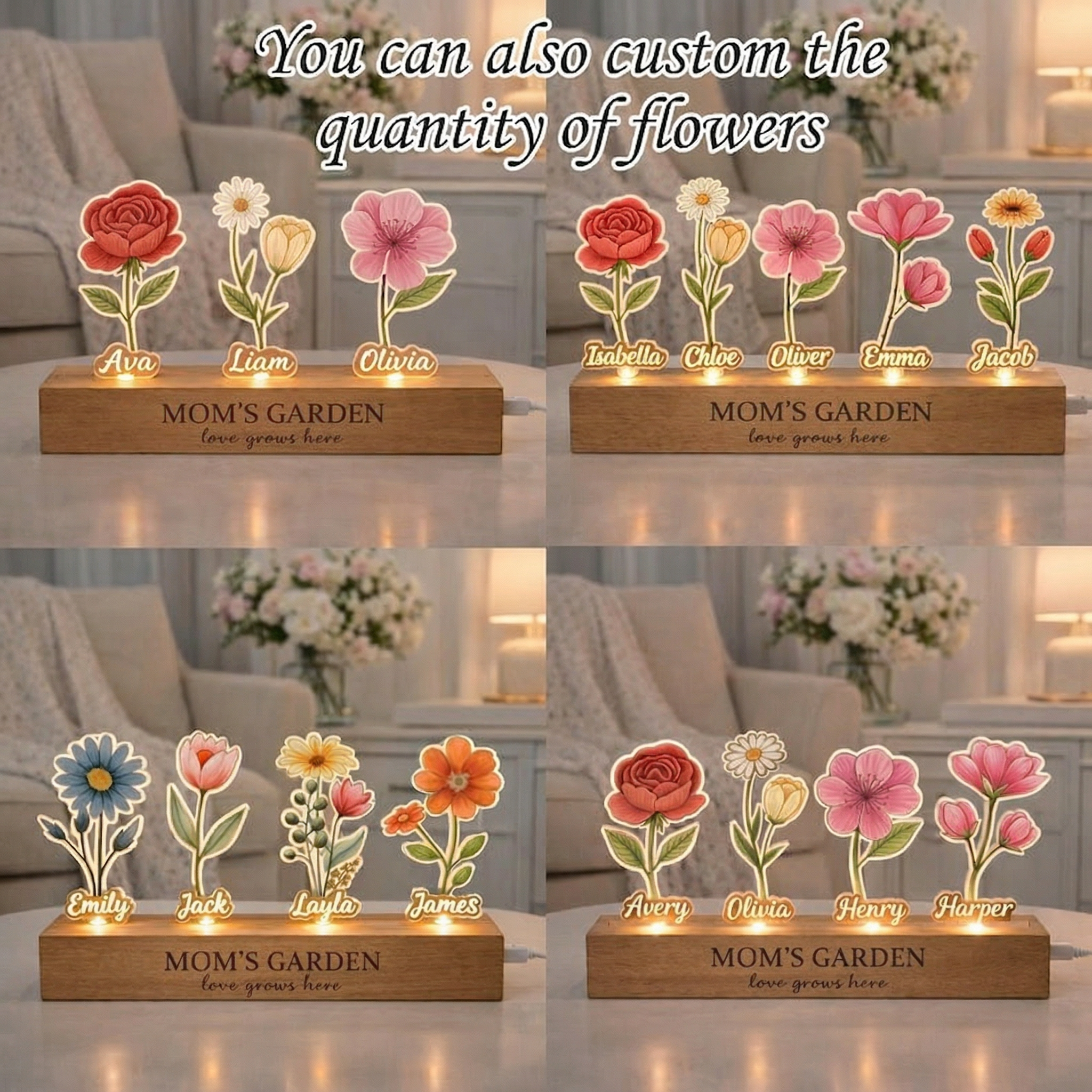 Custom Cartoon Flower LED Lamp - Custom Mother's Day Gift - Floral Night Light