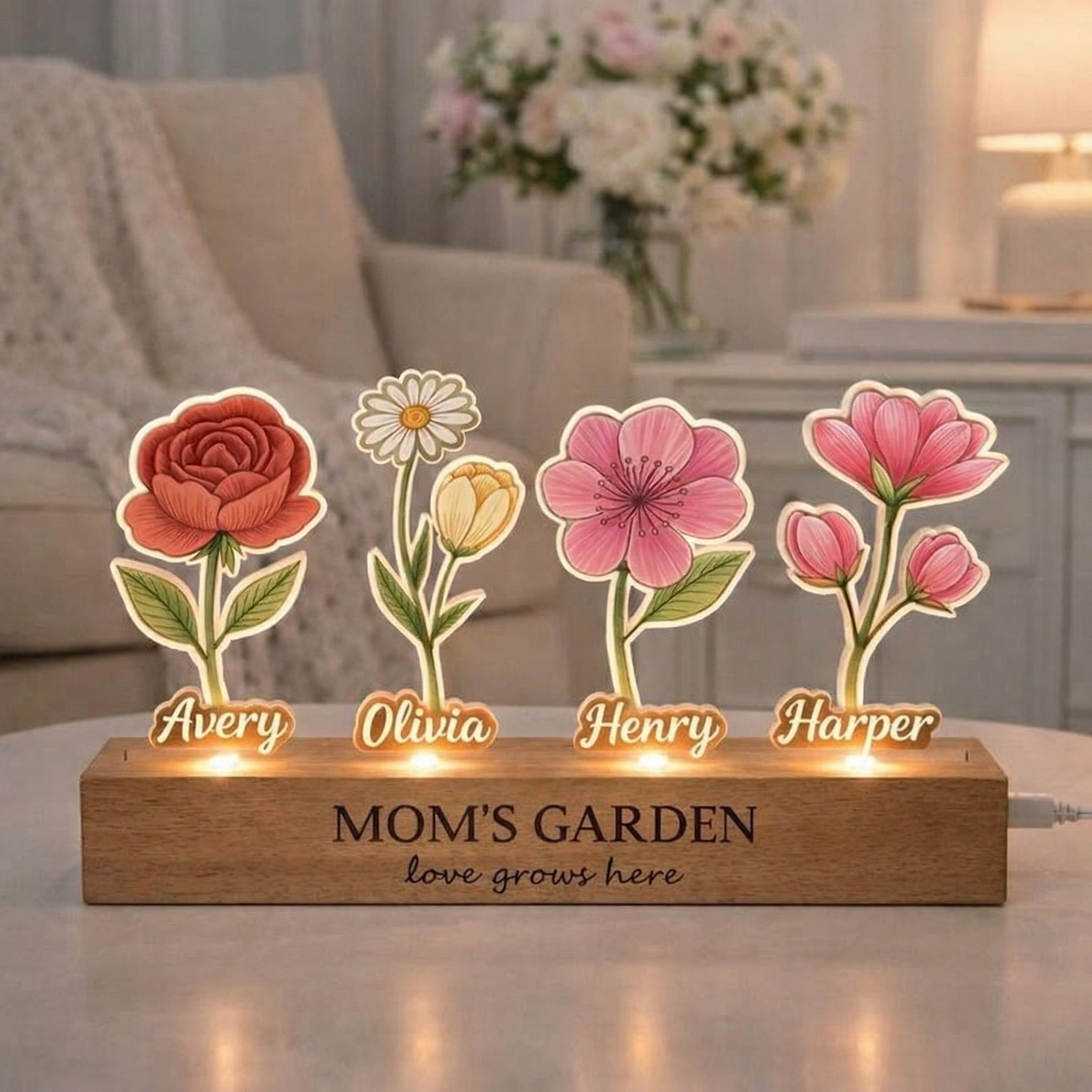 Custom Cartoon Flower LED Lamp - Custom Mother's Day Gift - Floral Night Light