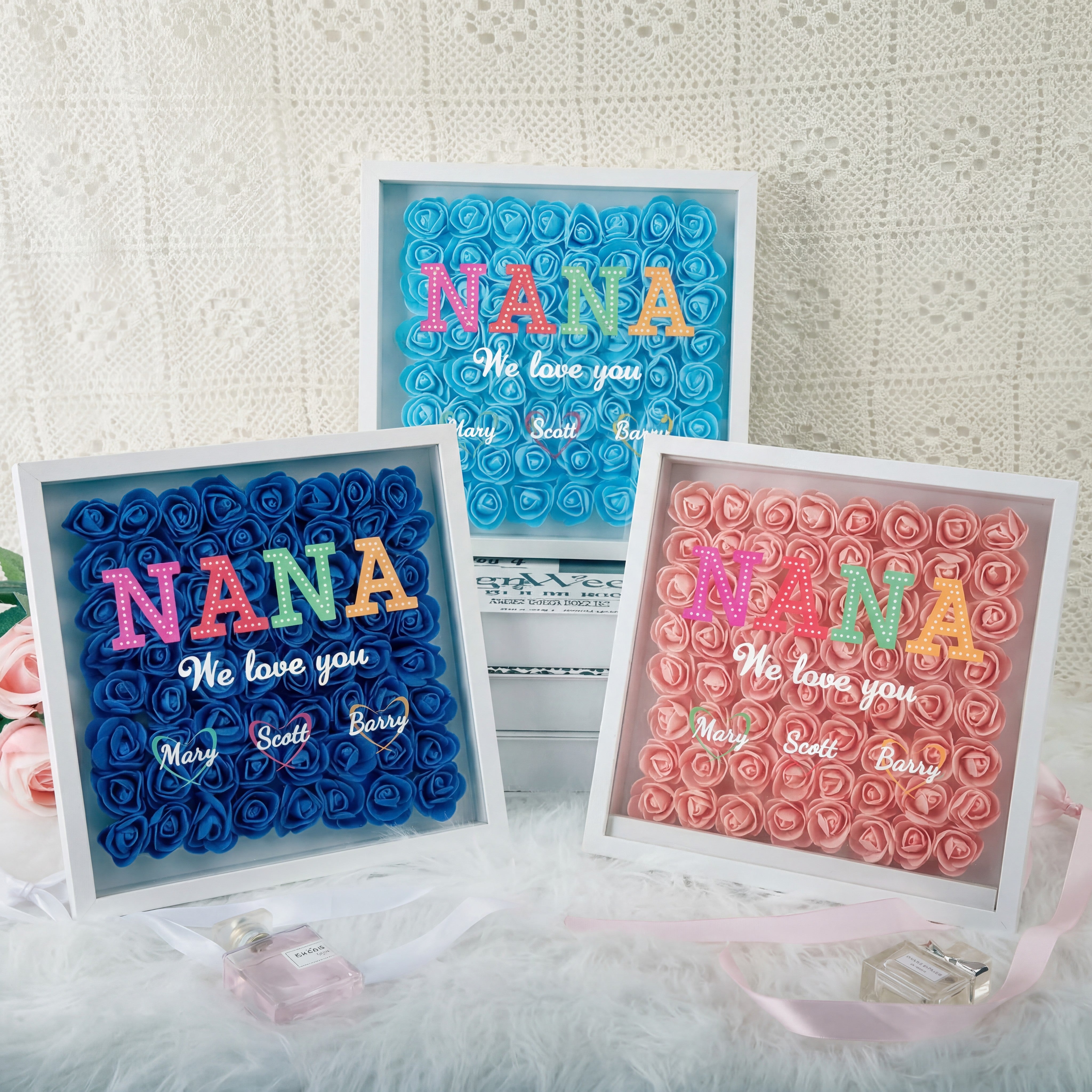 Mother's Day personalized Mom Flower Shadow Box, Customized Heart-Shaped Flower Shadow Box