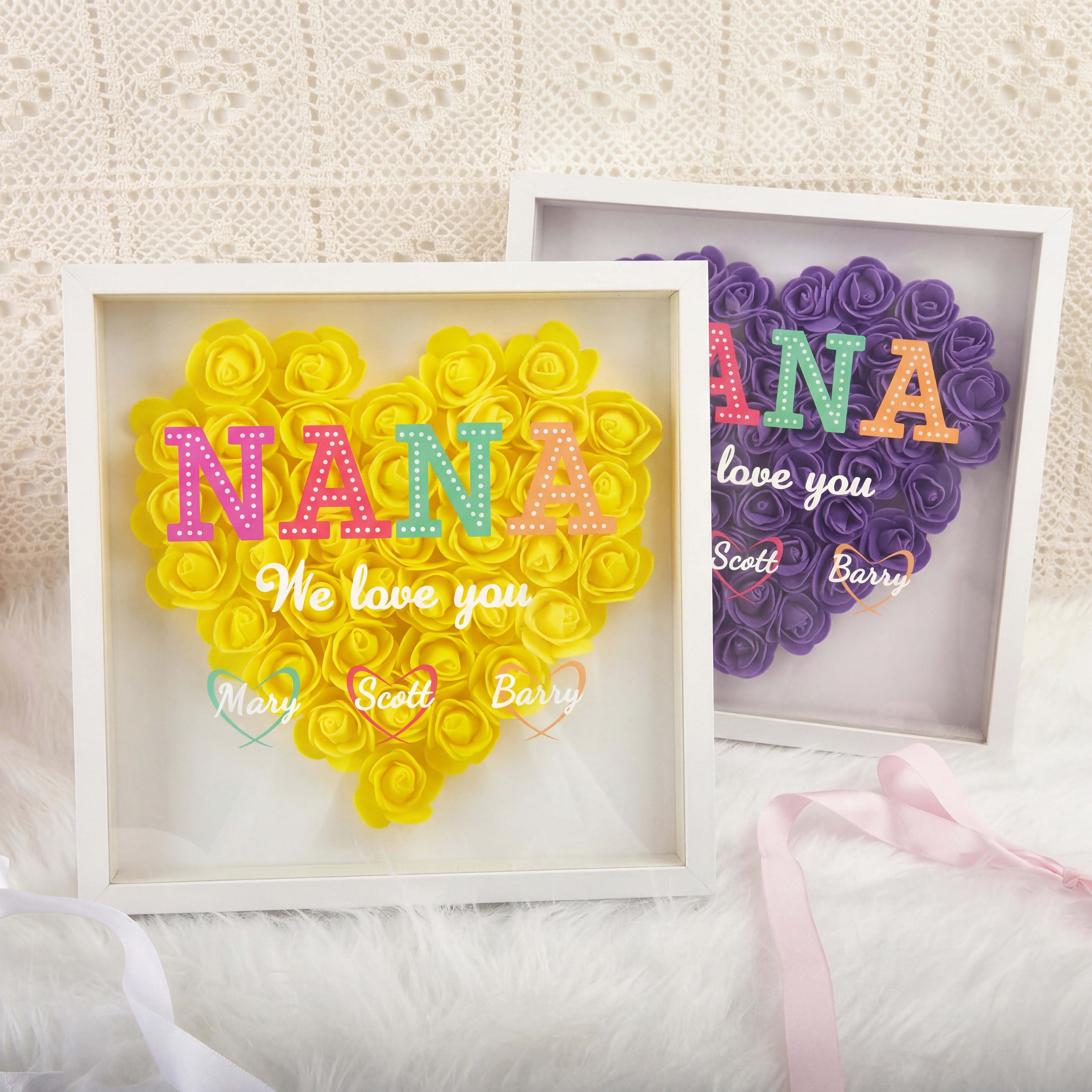 Mother's Day personalized Mom Flower Shadow Box, Customized Heart-Shaped Flower Shadow Box