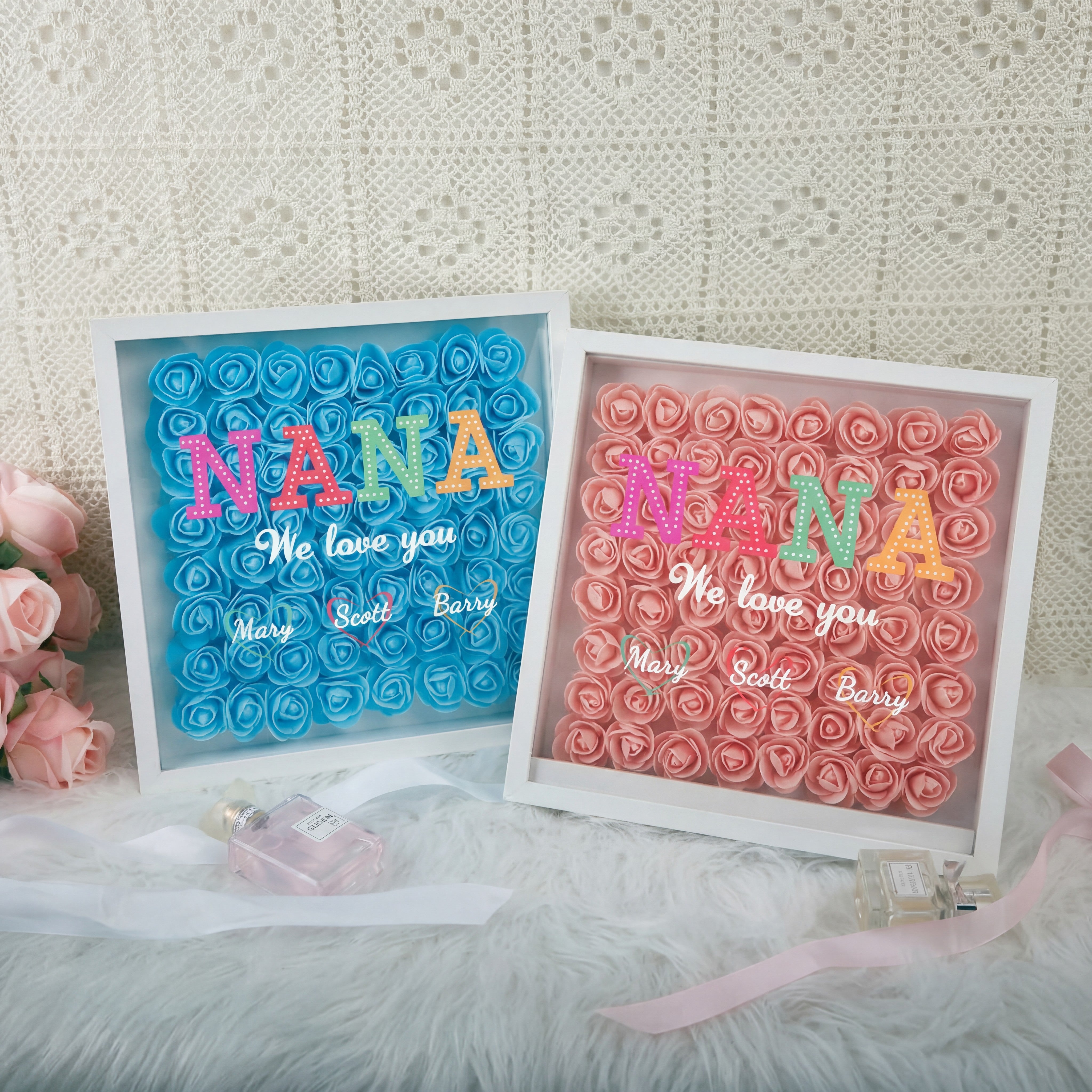 Mother's Day personalized Mom Flower Shadow Box, Customized Heart-Shaped Flower Shadow Box