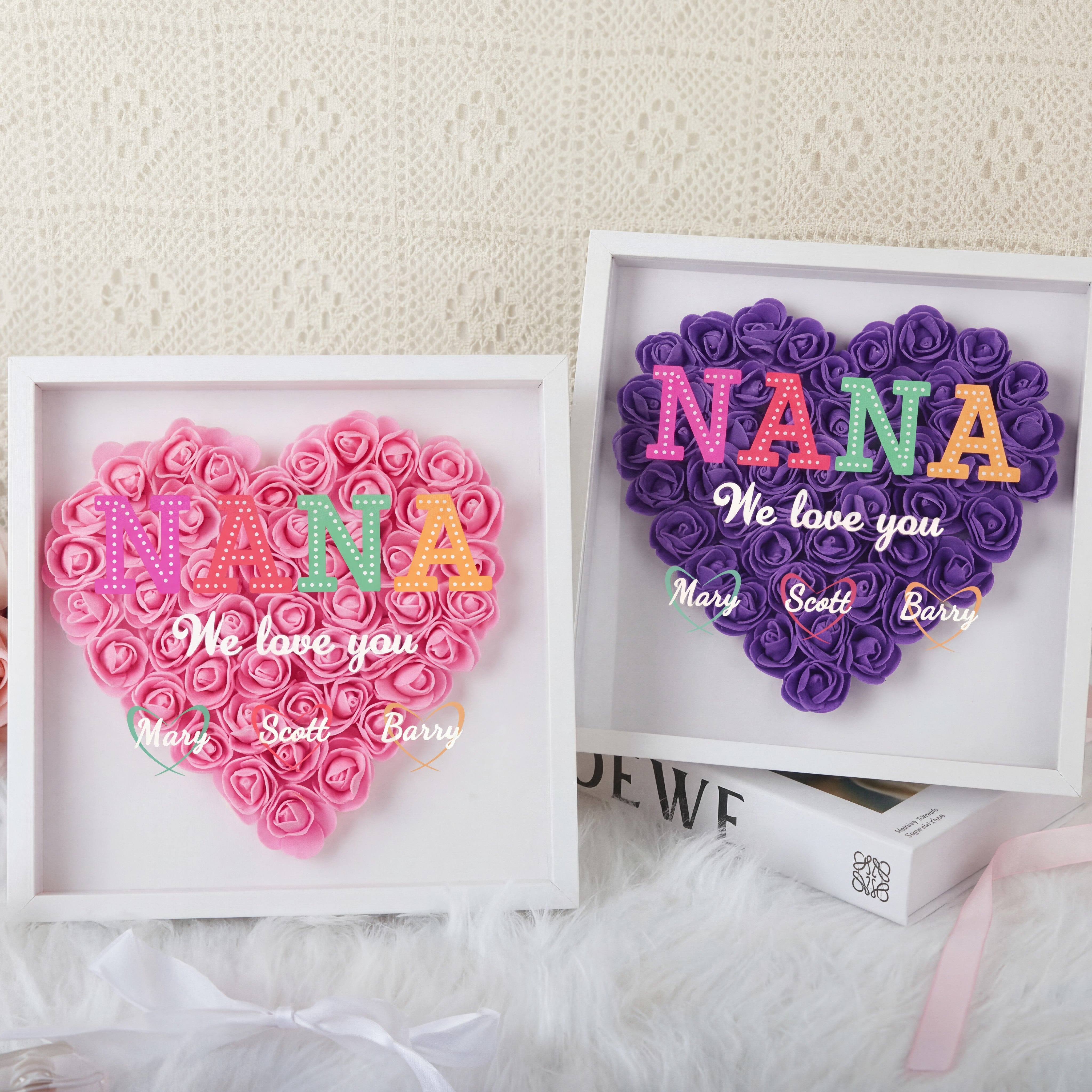 Mother's Day personalized Mom Flower Shadow Box, Customized Heart-Shaped Flower Shadow Box