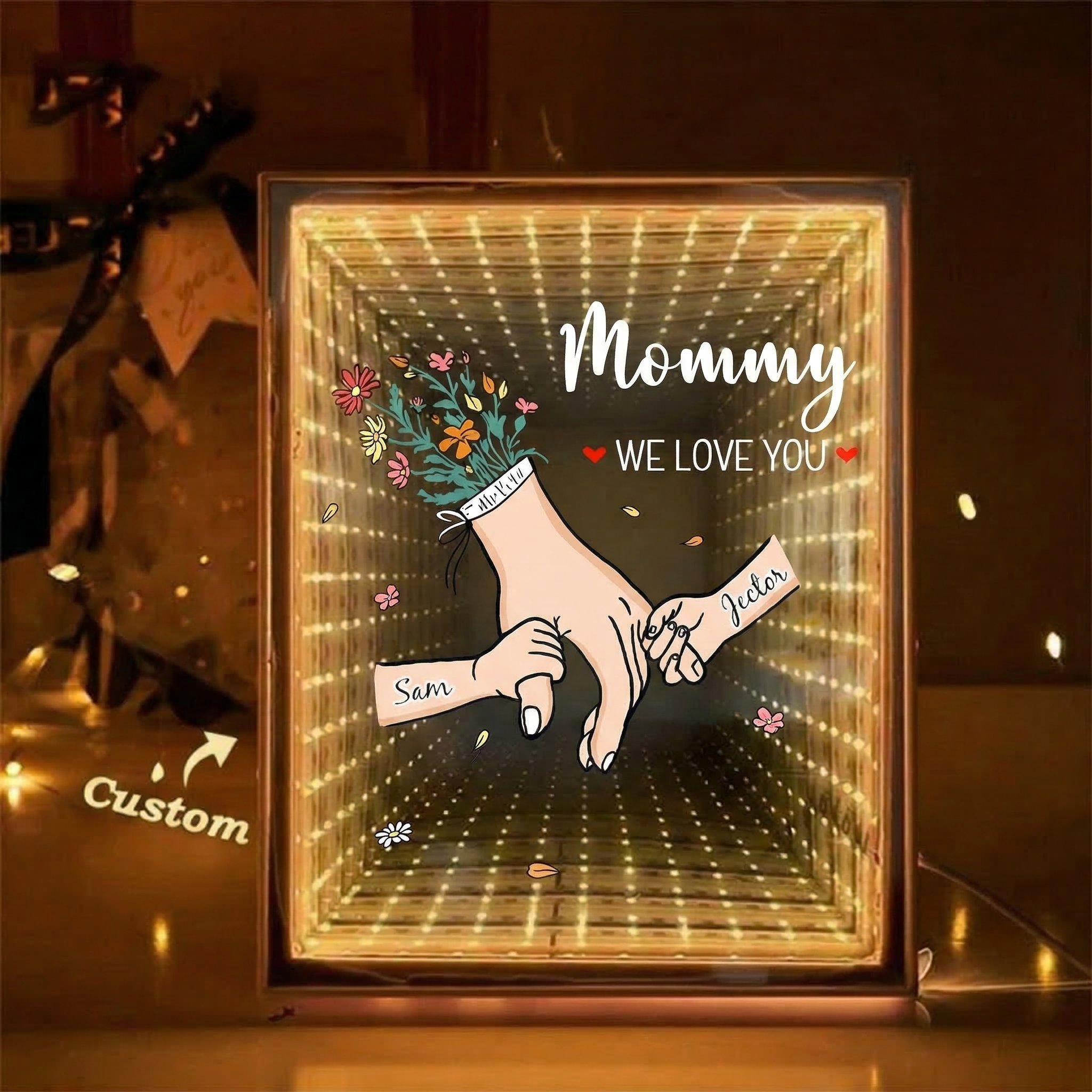 Family Love Blooms Forever - Personalized Mom We Love You Customised Starry Mirror Lightboxes