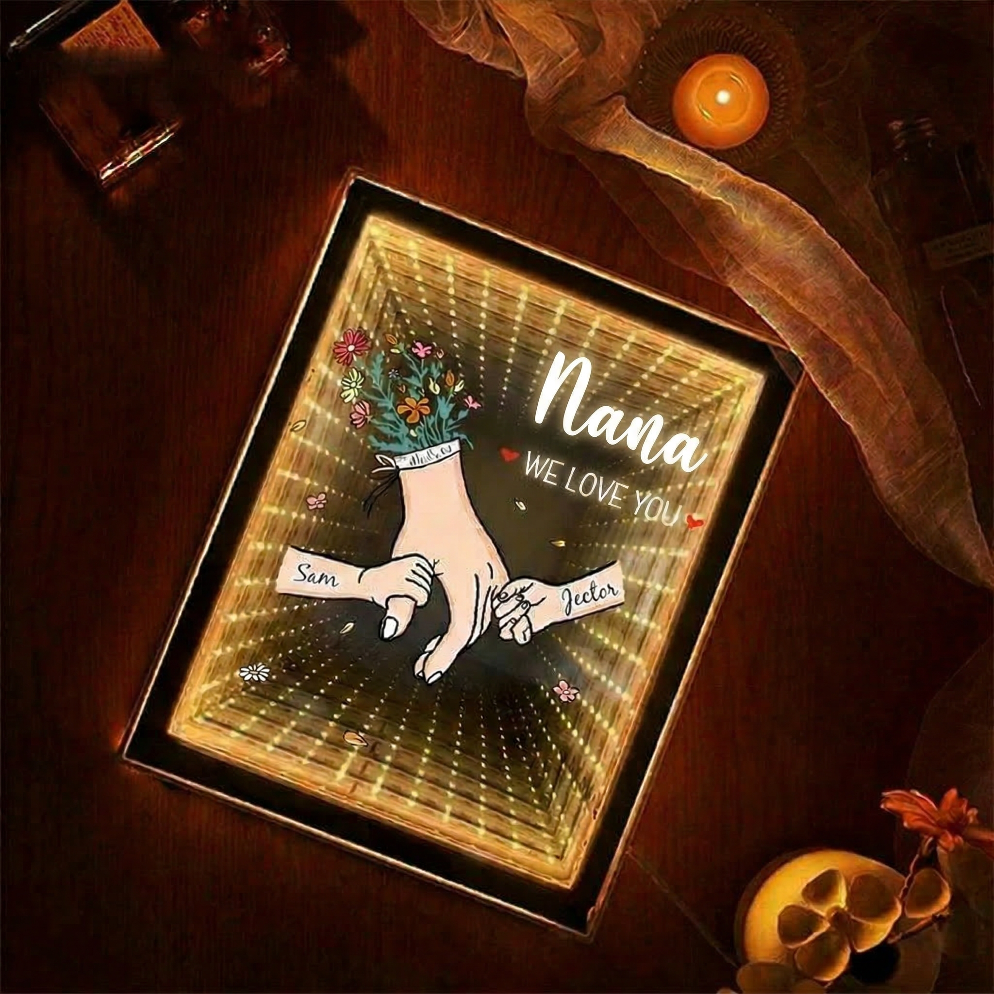 Family Love Blooms Forever - Personalized Mom We Love You Customised Starry Mirror Lightboxes