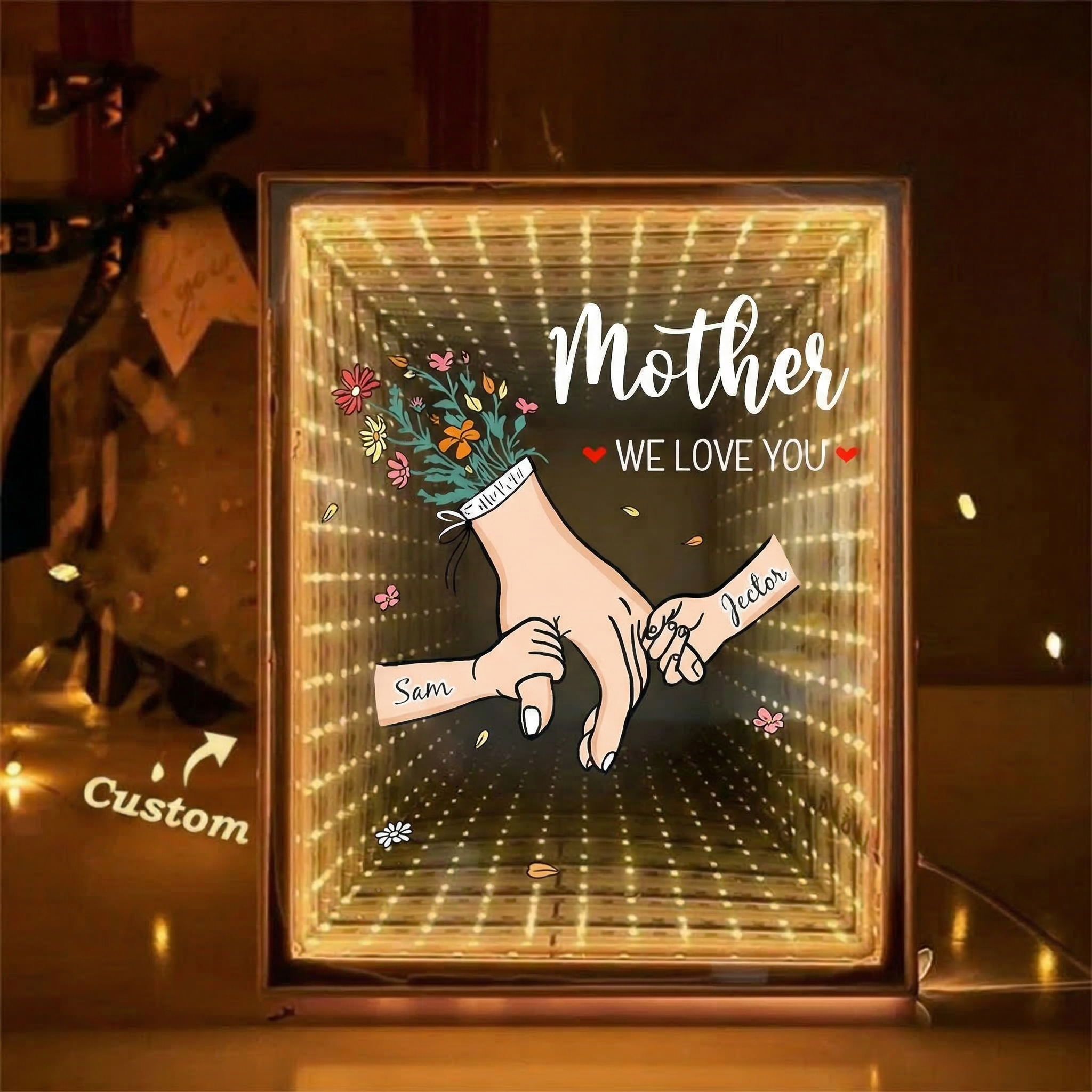 Family Love Blooms Forever - Personalized Mom We Love You Customised Starry Mirror Lightboxes