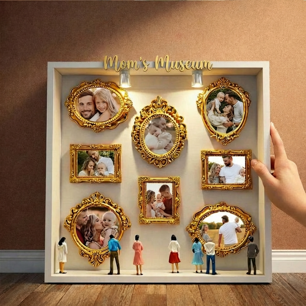 Personalized Mom's Memory Museum Photo Frame with Light, DIY Mini Museum Frame Box,Mother's Day Gift