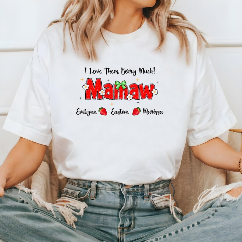 Custom Strawberry Mom T-Shirt with Child's Name Printed - Sweet Mother's Day Gift for Her