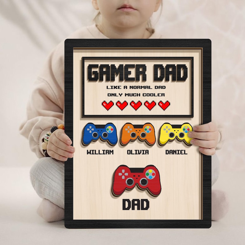 Custom Kid's Names Gamer Wooden Sign, Gaming Hand Play Wood Sign, Father's Day Gift